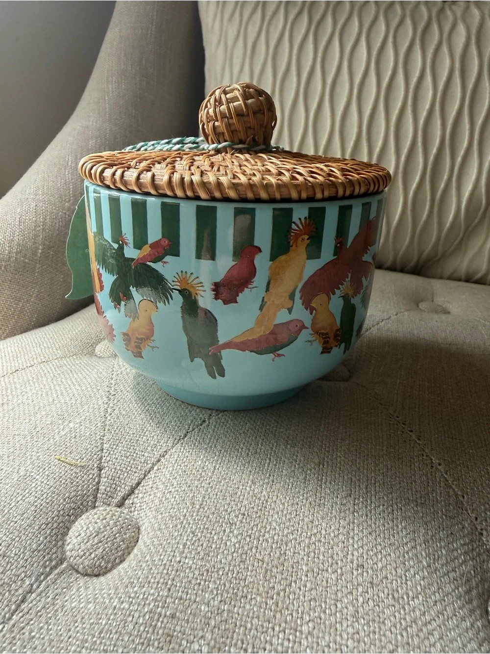 Anthropologie x FARM RIO Ocean Waves & Bergamot Ceramic Candle with Woven Lid